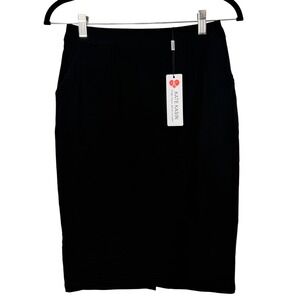 Kate Kasin Black Pencil Skirt Womens Small Side Pockets Back Zip Office Wear NWT